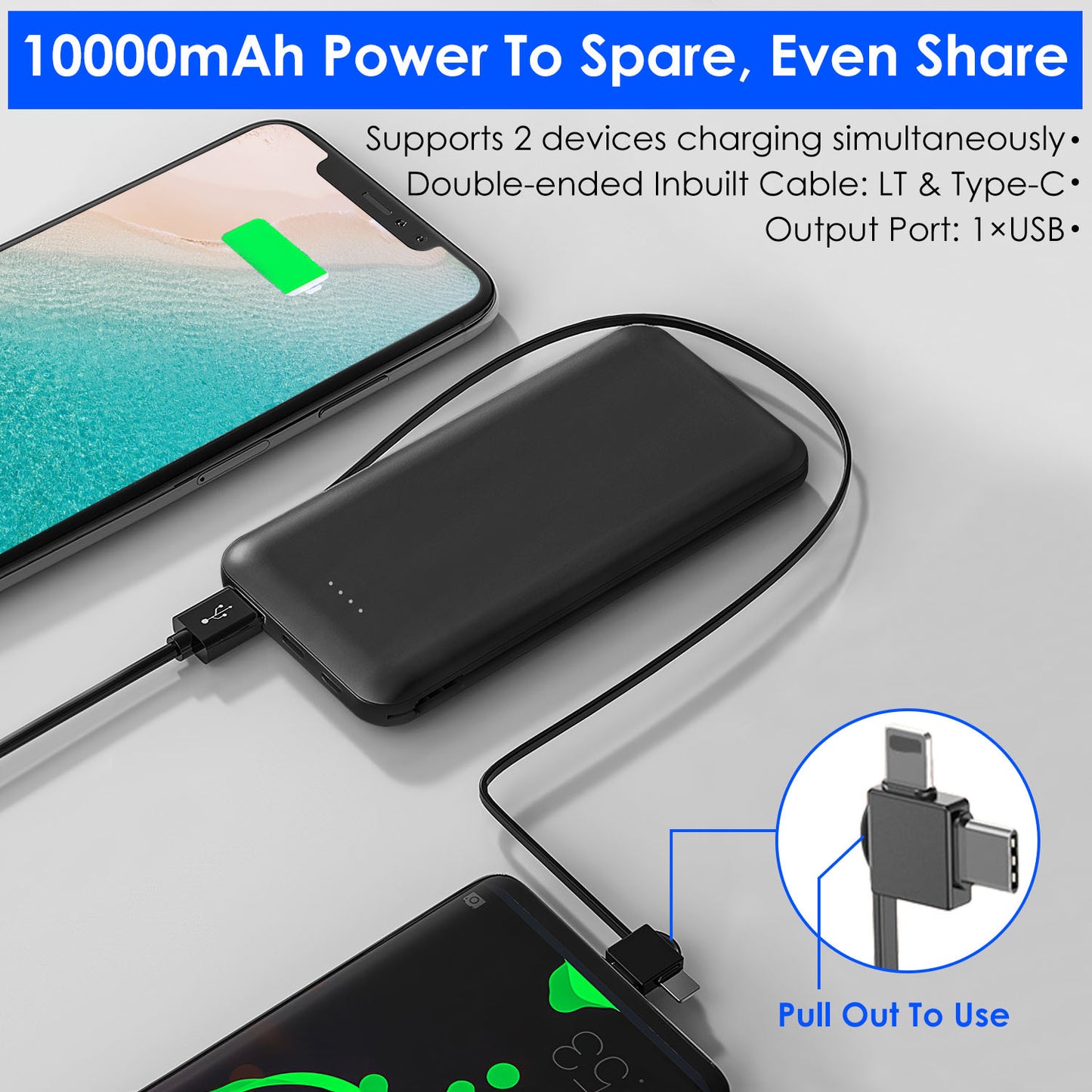 1Pc 10000mAh Power Bank
